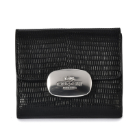 COACH ELIZA 金屬橢圓標誌 鱷魚質感壓紋皮革壓釦短夾-黑色
