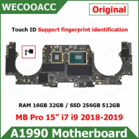 Original A1990 Motherboard For MacBook Pro 15" A1990 Logic Board with Touch ID i7 i9 256GB 512GB 1TB 2018 2019 Years