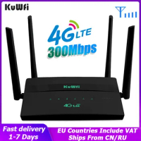 KuWFi 4G Wifi Router 300Mbps Wireless SIM Router With SIM Card Slot Modem Support 32 User Wifi Repeater 4 Antennas VPN Setting