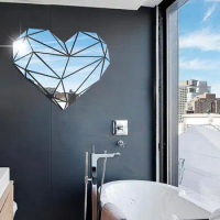 3D Wall Stickers DIY Acrylic Wall Deacl Mirror Heart Geometric Puzzle Gold Sliver Art Home Decor Living Room Bedroom Sticker