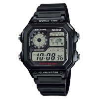 【CASIO 卡西歐】AE-1200WH-1A世界時間顯示數位電子錶(100防水 適合國外旅遊)