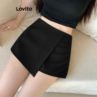 COD Lovito Casual Plain Asymmetrical Skirts for Women LNE21237 (Khaki) Lovito Asymmetrical Skirt Cas