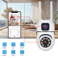 Camera Giám Sát Ống Kính Kép 4MP Không Dây PTZ 360 Độ Treo Tường Camera Dome IP AI Home CCTV Màn Hìn