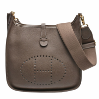 HERMES 愛馬仕 經典Evelyne系列荔枝紋小牛皮鏤空H LOGO肩/斜背包(29cm錫灰色)