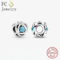 FC Jewelry Fit Original Charm Bracelet Real 925 Silver Blue Stone Spiral Infinity Bead For Making Women Valentine Berloque 2022