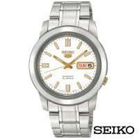 SEIKO精工  經典5號自動上鍊機械腕錶-白面+金x38.5mm SNKK07J1