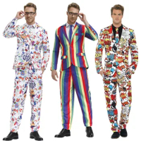 4Pcs /Set Vintage 70s 80s Peace and Love Flower Power Hippie Costume for Men Purim Carnival Cosplay Fancy Party Dress