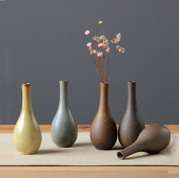 花插小花瓶粗陶瓷復古茶道小花器中式禪意擺件儲水養水培植物花瓶