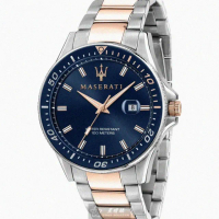 【MASERATI 瑪莎拉蒂】MASERATI手錶型號R8853140003(寶藍色錶面寶藍錶殼金銀相間精鋼錶帶款)