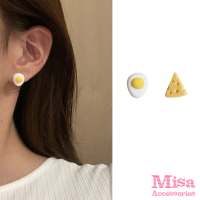 【MISA】韓國設計S925銀針趣味不對稱荷包蛋起司造型耳環(S925銀針耳環 不對稱耳環 荷包蛋耳環)