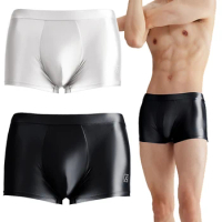 satin men glossy underpants Silk Slippery High Elastic Boxer Brief oily Leisure shinny ventilation shorts underwear