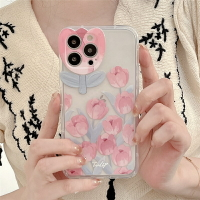 粉色郁金香鏡頭適用iPhone13promax蘋果12手機殼11創意xs硅膠xr女-優妮好貨 手機殼
