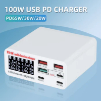 100W USB-C Charger Desktop USB Charging Station 6 USB Ports PD 65W QC3.0 USB Fast Charger For Macbook iPhone Samsung