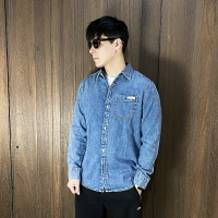 美國百分百【全新真品】Calvin Klein 牛仔襯衫 男款 CK 長袖上衣 休閒 素面 藍色/淺藍 DC22