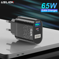 USLION 65W GaN Charger Tablet Laptop Type C Fast Charger PD Quick Charger EU US AU Specification Plug Adapter For iPhone Samsung