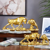 Golden Bull Market OrnamentsWall Street Bull and Bear Wars, Stock Market Speculation, Desktop Fortune Cow Decoration