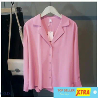 Baju Emmy pink RO Blouse Wanita twiscont pink Kekinian@@ Fit Atasan Kancing Linen