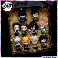 5/10pcs Anime Demon Slayer Figure Gift Box Cute Kawaii Tanjiro Rengoku Shinobu Mitsuri Giyuu Kimetsu No Yaiba Figures Model Toys