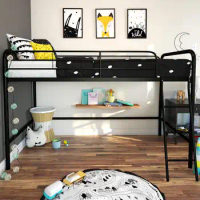 Twin Metal Loft Bed Bedroom Furniture, Weight capacity: 200 lbs, Black