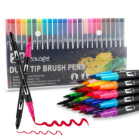 12/24/36/48 Colors Fine Liner Art Marker Pens Dual Tip Manga Drawing Painting Watercolor Brush Pen School Supplies Markers