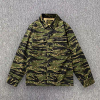 2024 Spring Men's Tiger Stripe Camo Camouflage Cargo Shirt Fashion Work Engineer Long Sleeved Shirt Jacket With Double Pockets