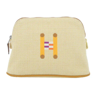 【Hermes 愛馬仕】Bolide Crazy H 刺繡帆布收納包(迷你/檸檬黃/赭)