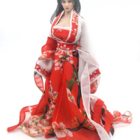1/6 Scale Red Printed Women Han Dynasty Long Dress Models for 12''Figures Body DIY