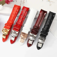 For Tissot T035 Kutu Women's Genuine Leather Watchbands T035210 / 207A Elbow Arc 1853 Black Red White Watch Strap 18mm