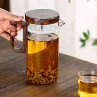 玻璃木把冷水壺涼水壺帶蓋家用耐高溫防爆大容量涼開水杯扎壺泡茶
