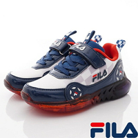 ★FILA斐樂頂級童鞋-電燈輕量運動慢跑鞋7-J453V-123藍白紅(中小童段)