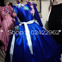 Royal Blue Mexican Charro Flower Girls Dresses Long Sleeve Lace Floral Embroidery Escaramuza Mini Quinceanera Dress