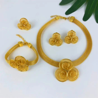 TITI Dubai Nigeria 24K Gold Plated Jewelry Set For Women Luxury Design Party Jewelry Necklace Earrin