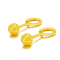 Pure 24K Yellow Gold Earrings Women 999 Gold Pumpkin Sandstone Ball Stud Earrings P6274