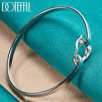 DOTEFFIL 925 Sterling Silver Heart Open Bangle Bracelet For Woman Man Wedding Engagement Fashion Charm Party Jewelry