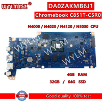 DA0ZAKMB6J1 Mainboard For Acer Chromebook C851T-C5R0 Laptop Motherboard N4000 N4020 N4120 N5030 CPU 4GB-RAM 32GB/64GB-SSD
