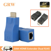 Grwibeou Newest HDMI Extender RJ45 Ports LAN Network HDMI Extension Up To 30m Over CAT5e / 6 UTP LAN Ethernet Cable For HDTV