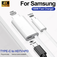 Type C to HDMI For Samsung S24 S23 S21 Ultre USB C to HDMI-Compatible 4K Converter Adapter Wire For Projector Laptop Tablet HDTV