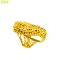 Feminine National Style Adjustable Women's Brass Pure Copy Real 18k Yellow Gold 999 24k Ring Lasts Forever Never Fade Jewelry