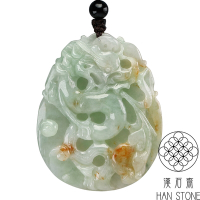【漢石齋】天然翡翠A貨 護主龍牌玉佩吊墜 飄花種帶紅翡(41*52*8mm)