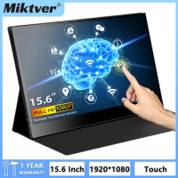 Miktver Portable HDR 1080P Gaming Monitor 15.6 Inch Type-C Touch Screen With Speaker HDMI External Display for Laptops PC Phones