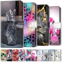 Case For Samsung Galaxy S21 Plus A02 S A12 A32 A42 A52 A72 Note 20 Ultra 4G 5G Cute Flip Wallet Rose Dog Cat Kids Holster D08F