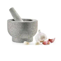 NutriChef 6'' Original Mortar and Pestle Set - Heavy Duty Unpolished and Natural Granite - NCPSTL1