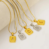 Fashion stainless steel necklace personalized letter pendant new sand pressing technology round snak