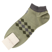 TRUSSARDI 休閒菱格紋棉質短襪-綠/灰