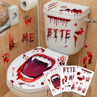 3Sheets/Set Halloween Horror Bloody Print Bloody Mouth Stickers Bloody Print Holiday Decorative Wall Stickers