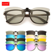 KLASSNUM Polarized Clip On Sunglasses Men Women Square Photochromic Car Driver Goggles Night Vision Anti Glare Vintage Glasses