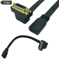 Flat Slim High Speed HDMI-compatibleI to DVI 24+5 Female 90° angle Cable 0.3m