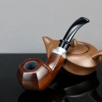 Creative Hexagon Bowl Smoking Pipe 9mm Filter Ebony Wood Pipe High Quality Metal Connecting Tobacco Pipe Smoke Accessory