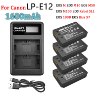 กล้องแบตเตอรี่ LP-E12 LPE12 LP E12สำหรับ Canon Rebel SL1 100D จูบ M100 EOS-M EOS M M2 EOS M10 M50 1600มิลลิแอมป์ชั่วโมงแบตเตอรี่ดิจิตอล