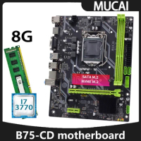 MUCAI B75 Motherboard LGA 1155 Kit Set With Intel Core i7 3770 CPU Processor And DDR3 8GB 1600MHZ RAM Memory PC Computer